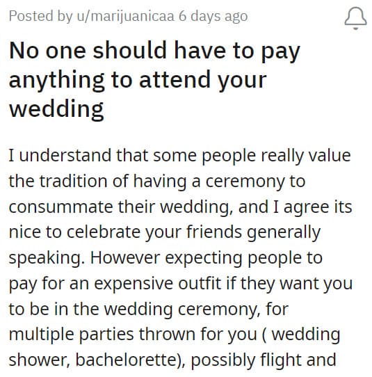 8. I don't have to pay to attend your wedding