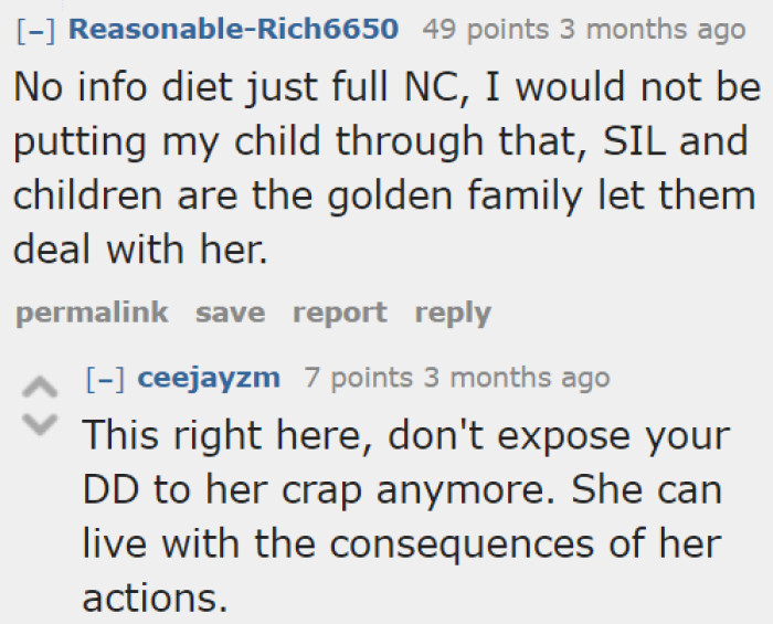 Other Redditors suggest going no contact with the MIL. An info diet isn't enough to deal with the situation.