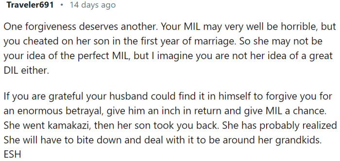 One forgiveness deserves another - nicely said.