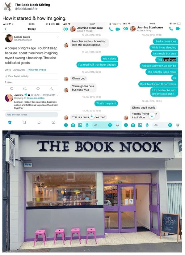 10. A spontaneous late-night idea blossoms into a thriving bookshop.