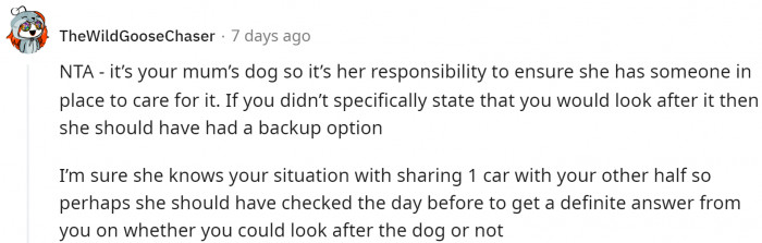 The mom probably does know about her daughter's situation, but she still should have told her no then.