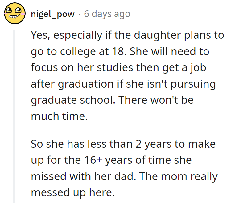 Clock's ticking, Mom! Dad's got a tight schedule to catch up on.