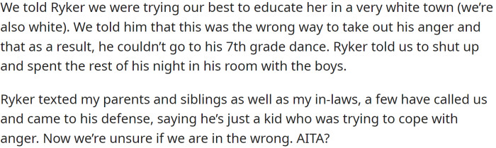 When confronted, Ryker told his parents that Gianna didn't deserve to go to the banquet because of her actions.