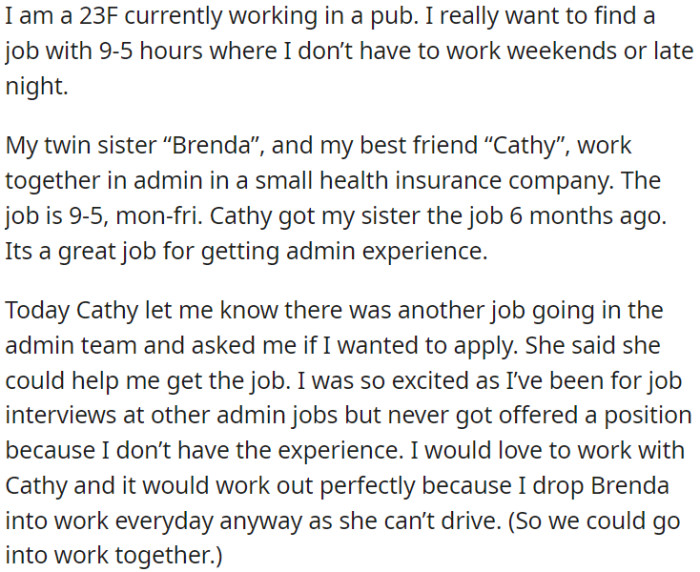 OP is working in a pub, but looking for a 9-5 job that doesn't require weekend or late-night shifts
