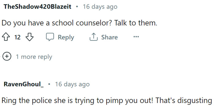 OP should contact the police or a school counselor.