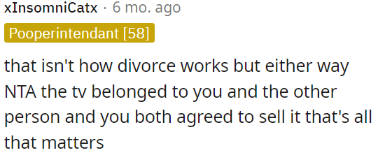 OP is not in the wrong because he jointly owned the TV with someone else, and both agreed to sell it.