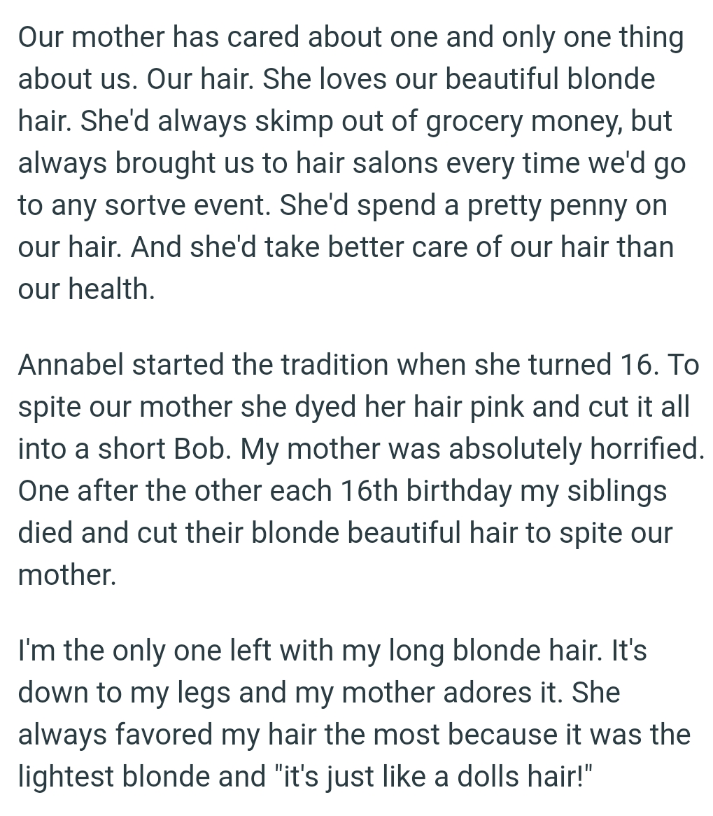 OP's Mom Would Take Better Care of Her Children's Hair Than Their Health