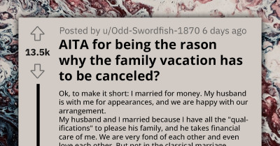 Family Quick To Label Wife A 'Gold Digger' But Takes Offense When She Cancels Vacation At Husband's Home