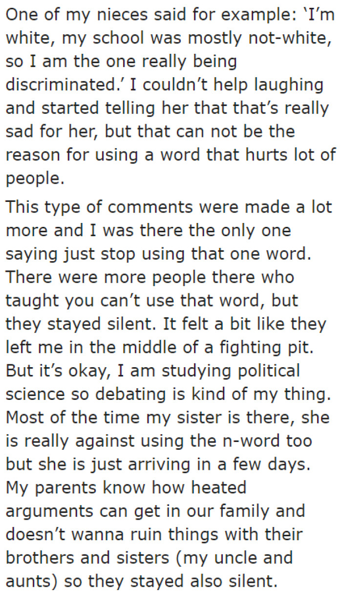 The OP Became Surrounded by Family Members Who Aren't Aware of Why Using the N-Word Should Be Stopped.