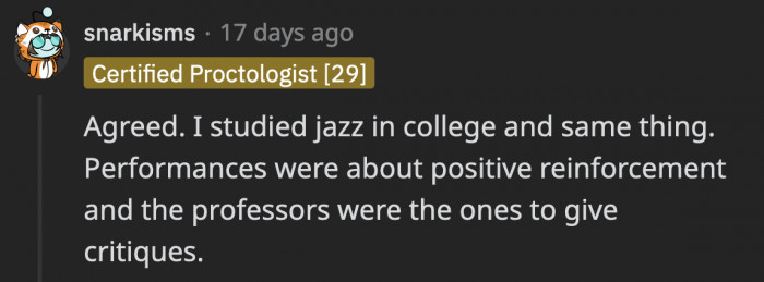 In other situations, only the teachers are allowed to give critiques