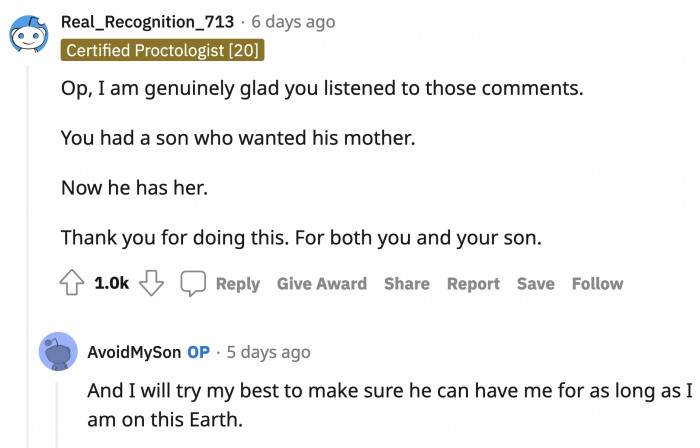 OP's willingness to listen showed how eager she was to fix her relationship with her son