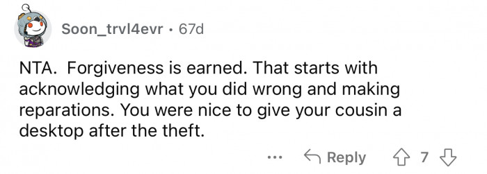 The aunt has to acknowledge her mistake and apologize.