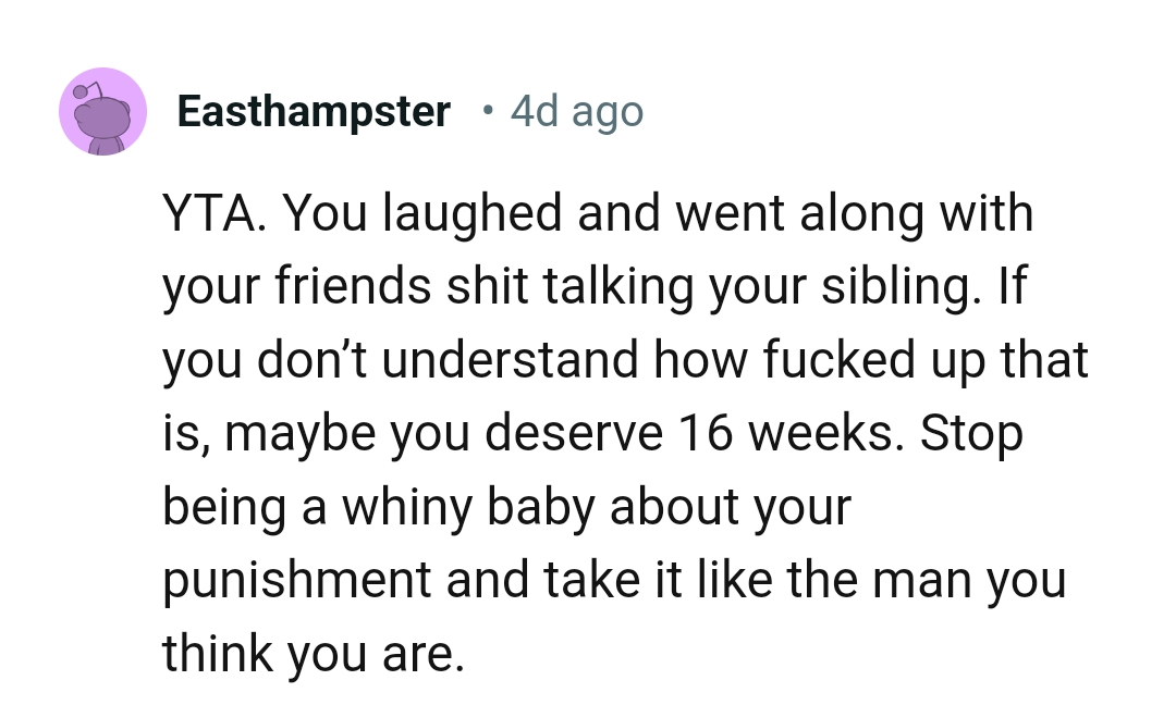 The OP should stop whining about his punishment