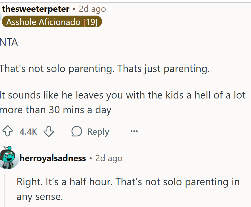 30 minutes a day is not solo parenting