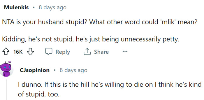 "What other word could 'mlik' mean?"