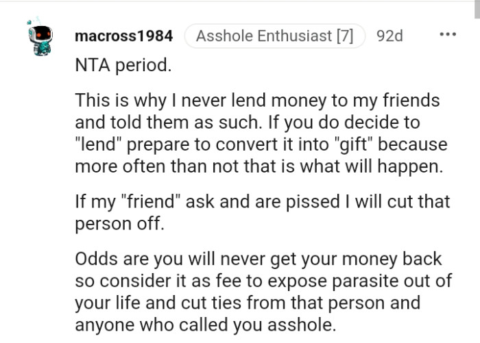 This Redditor would cut such a person off