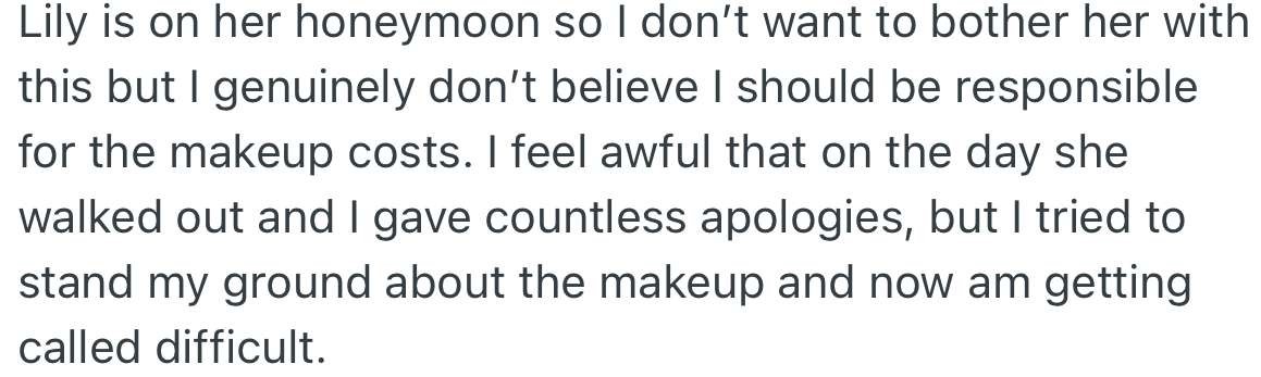 OP does not want to bother her friend Lily with the issue and does not feel obligated to pay for work that wasn’t done.