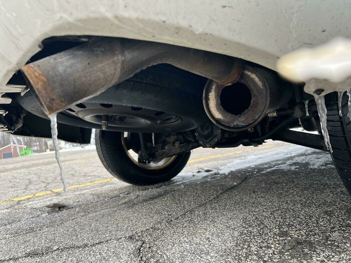 48. Tried To Knock The Ice Off My Muffler And It Freely Moved, Checked Under My Car And Saw This…