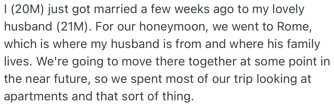 OP and his new husband celebrated their honeymoon in Rome, the country of his husband.