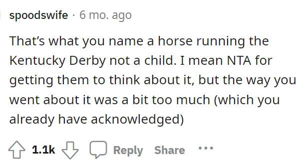 Now, this was a pretty unique and funny comment that was right in line with the name.