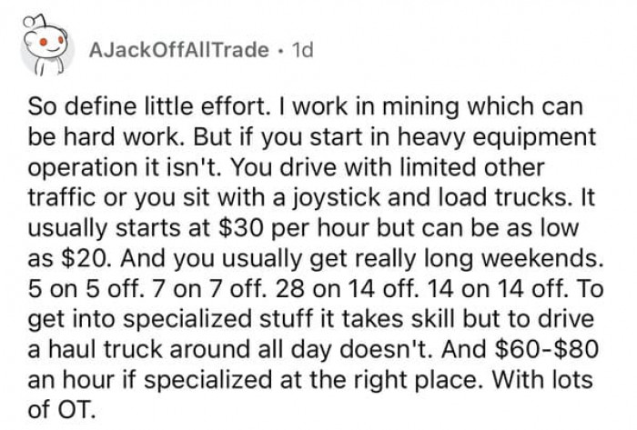 11. Starting in heavy equipment operation isn't hard work