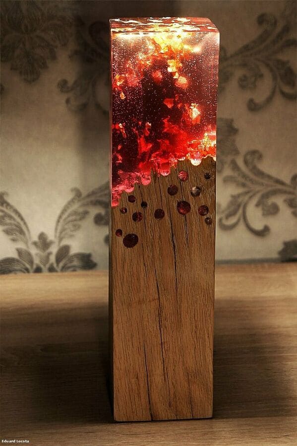 30. “Wood And Resin Lamp That Looks Like Its Burning”