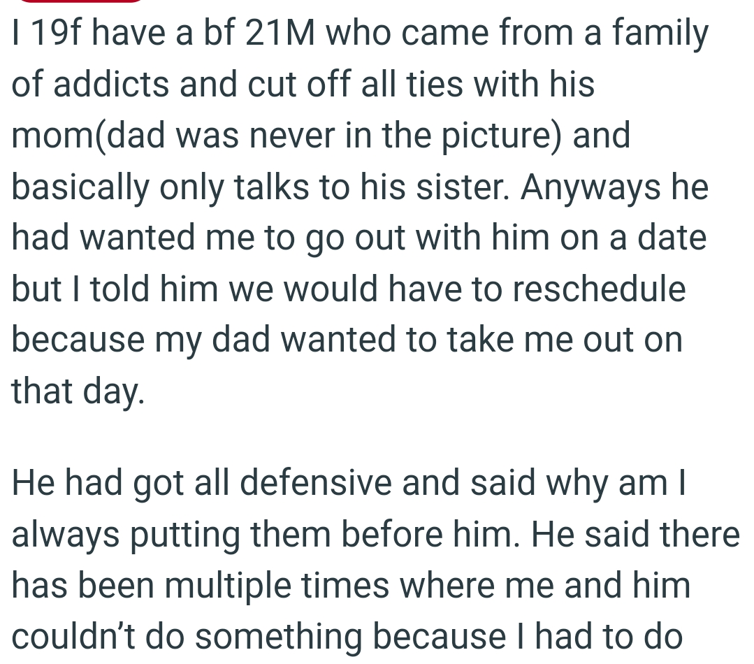 OP’s dad wanted to take her out on the same day as her boyfriend