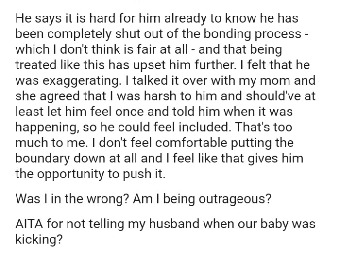 The OP talked it over with my mom and she agreed that she was harsh to him