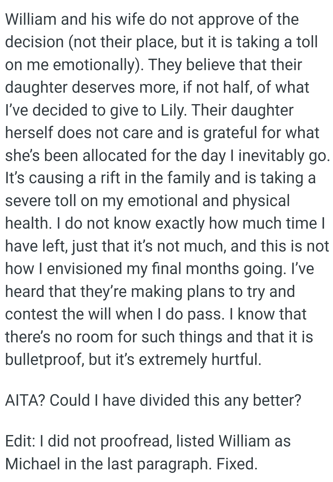 The Daughter Herself Does Not Care and Is Grateful for What She’s Been Allocated