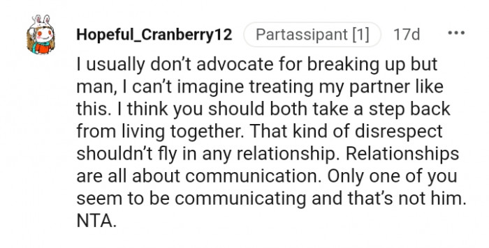 That kind of disrespect shouldn't fly in a relationship