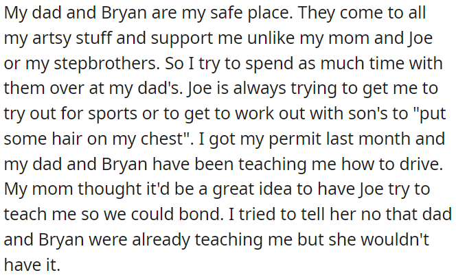 OP's dad and his new husband are his strong support system, especially regarding OP's artistic pursuits.