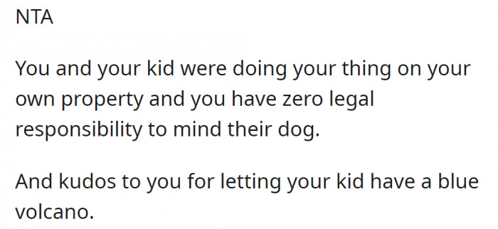 The puppy wasn't her responsibility, but the blue volcano is an awesome idea