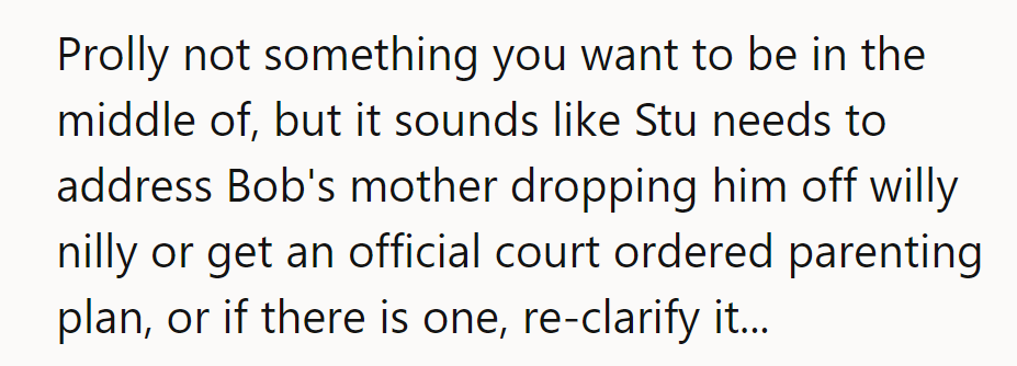 Sounds like Stu's got a wild ride ahead—time to corral that parenting plan or brace for more surprise drop-offs.