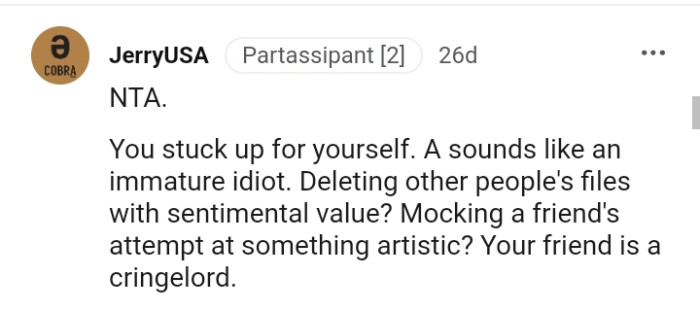 The OP only stood up for herself