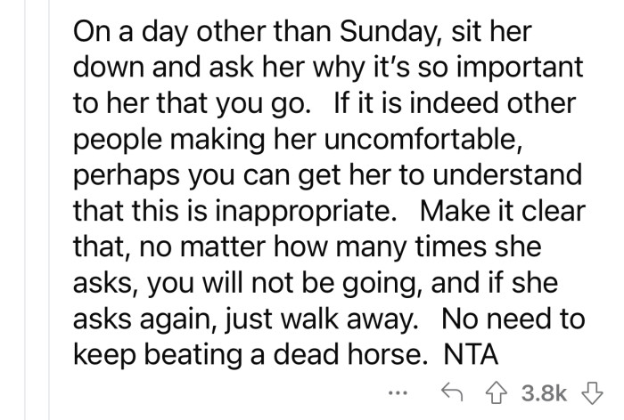 OP should make it clear to his wife that he never intends to go with her.