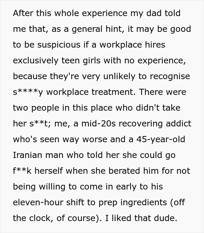 It's suspicious if a workplace hires exclusively teen girls with no experience