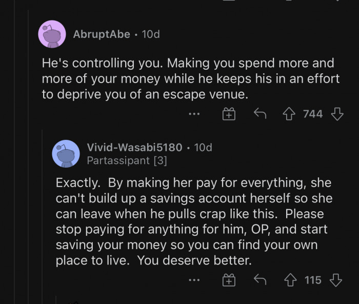 OP needs to start saving her money instead of wasting it on her fiancé.