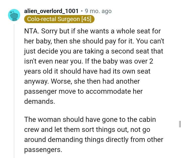 She should pay for the seat