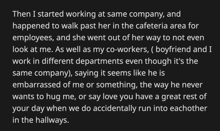 OP read her boyfriend's messages to his coworker. Their messages were definitely not work-related.