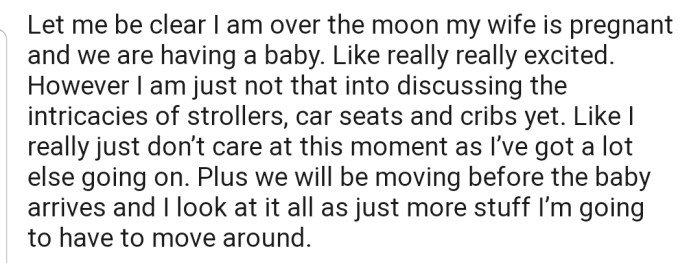 OP is over the moon about his incoming baby, but isn't all that enthusiastic about baby shopping