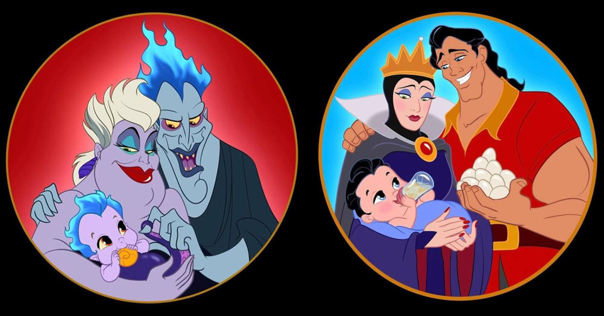 Artist Creates 8 Couples Of Disney Villains And Reimagines Them As Married Couples With Adorable And Silly Kids