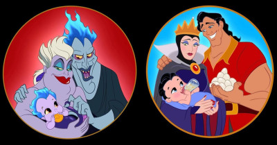 Artist Creates 8 Couples Of Disney Villains And Reimagines Them As Married Couples With Adorable And Silly Kids