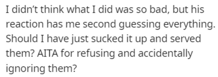 OP isn't sure if she did anything wrong, so she turned to Reddit