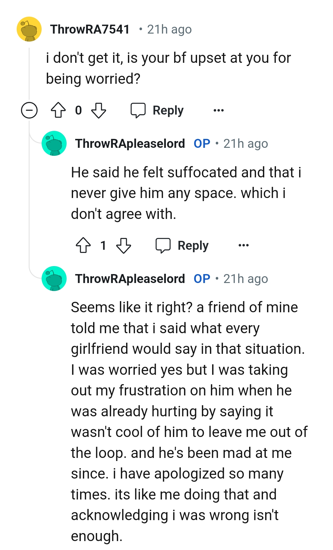 He said he felt suffocated