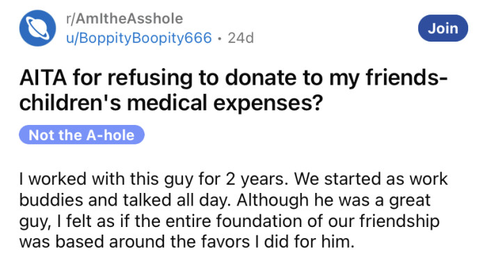 The OP shared a story about his questionable 