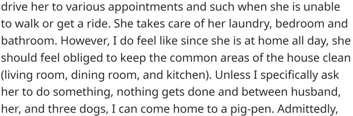 OP does most of the chores when she is home. Now, SIL does whatever OP asks her to, but she needs to be told