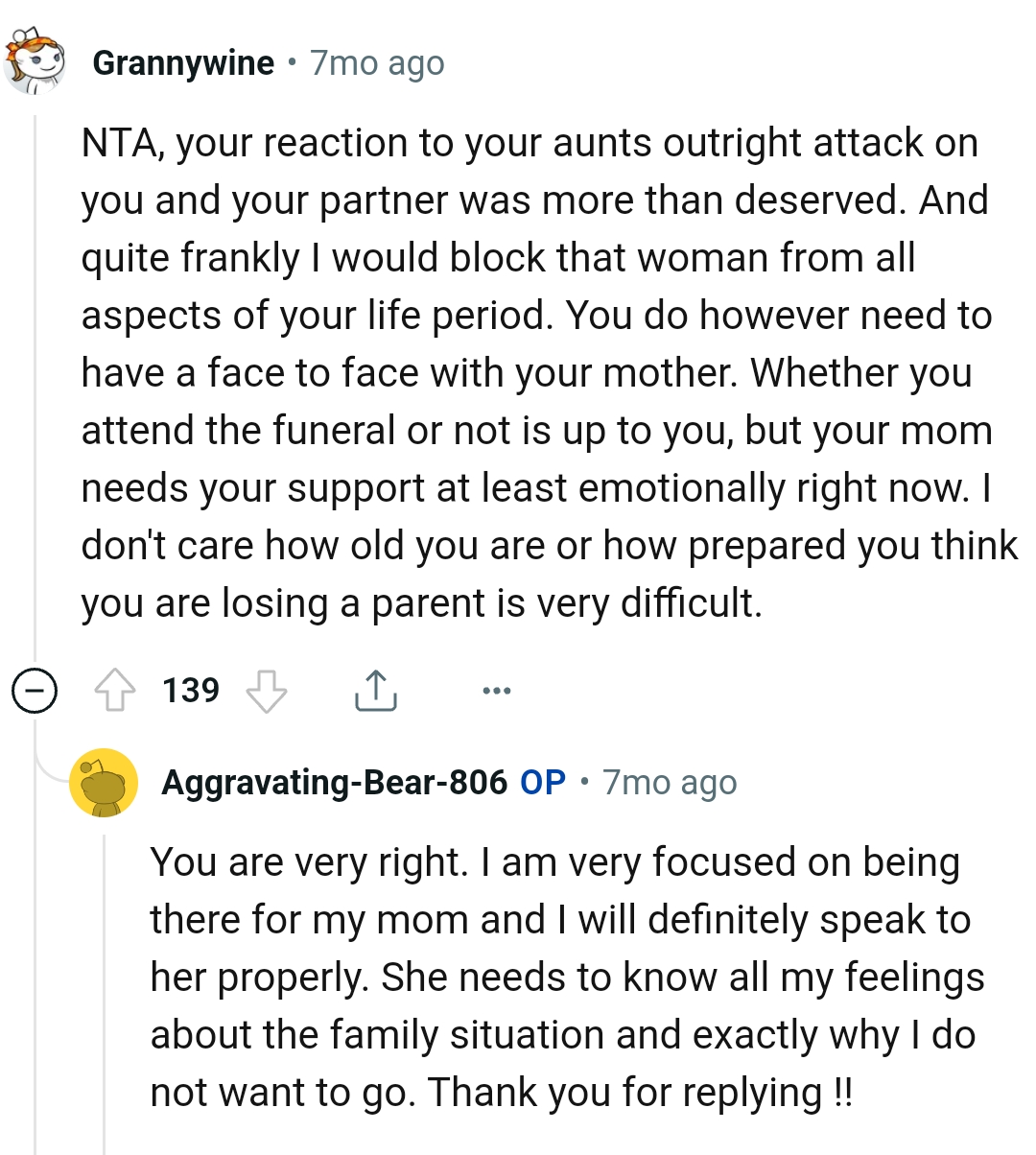 OP's mom needs her support