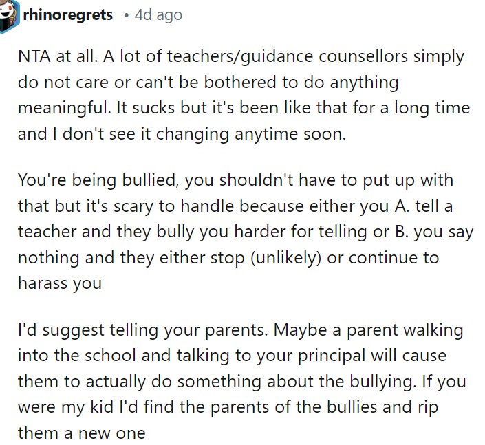 People quickly came to OP to tell her that she was not in the wrong here and that she is being bullied. End of story.