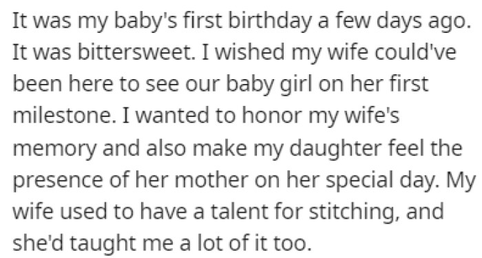 A few days ago, OP's baby daughter had her first birthday