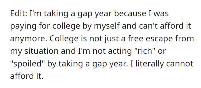 An explanation of why OP has a gap year: